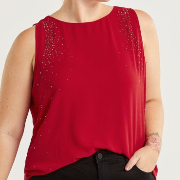 Plus Size Beaded Sleeveless Blouse - Picture 1 of 9
